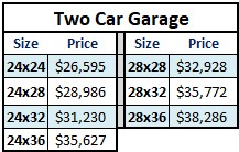 Two Car Garage pricing
